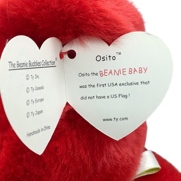 Vtg Ty Beanie Buddies Collection Osito Red Plush Bear Mexico Flag 1999 Edition - Picture 3 of 8